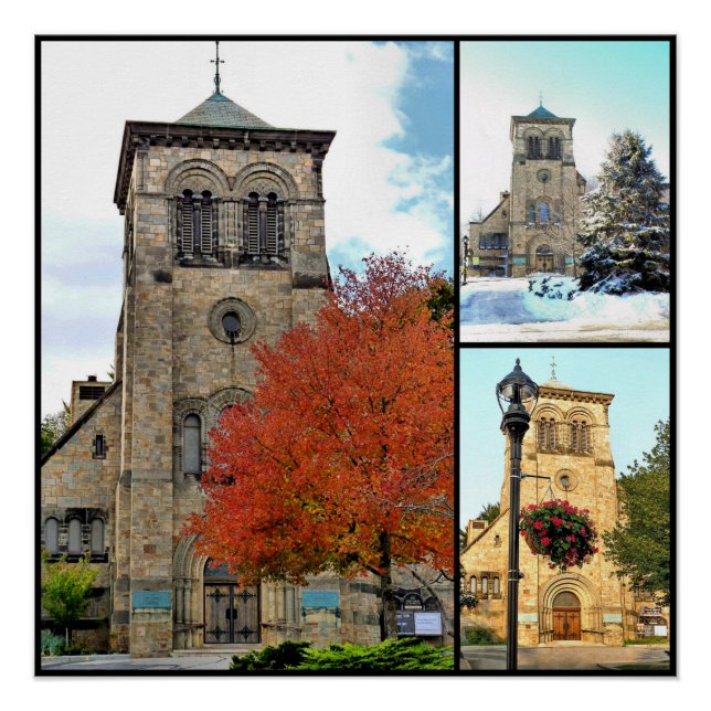 Collage - Erste Pfarrkirche in Plymouth, MA Poster (Vorderseite)