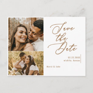 Collage Foto Gold Text Hochzeit Speichern Sie das  Postkarte