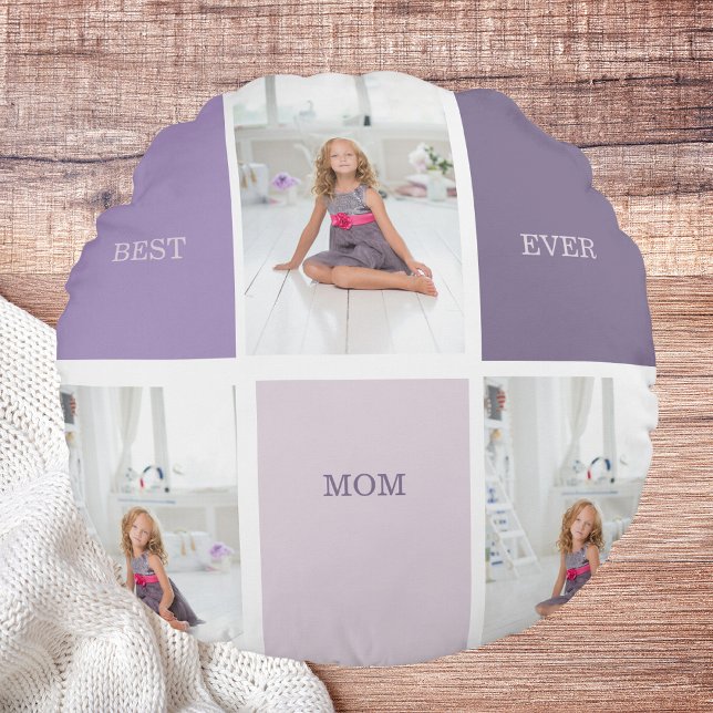 Collage Foto Lila Beste Mama je Geschenk Rundes Kissen (Von Creator hochgeladen)