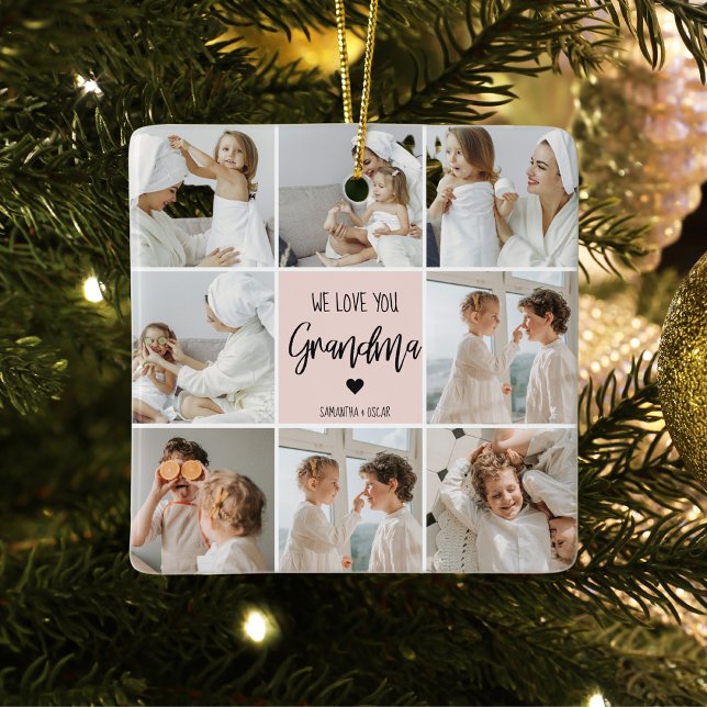 Collage Foto Pink Wir Liebe Sie Oma Bestes Geschen Keramikornament (Von Creator hochgeladen)