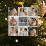 Collage Foto und Personalisierte Graugeschenke Keramikornament<br><div class="desc">Erstellen Sie eine schöne und personalisierte Familienkollage mit acht Fotos, begleitet von einem personalisierten Familiennamen in Grau. Dieses einmalige und nachdenkliche Geschenk eignet sich hervorragend zum Gedenken an besondere Momente und zum Feiern der Liebe und Bindung innerhalb einer Familie. Die Collage umfasst acht sorgfältig ausgewählte Fotos, die Sie zur Verfügung...</div>