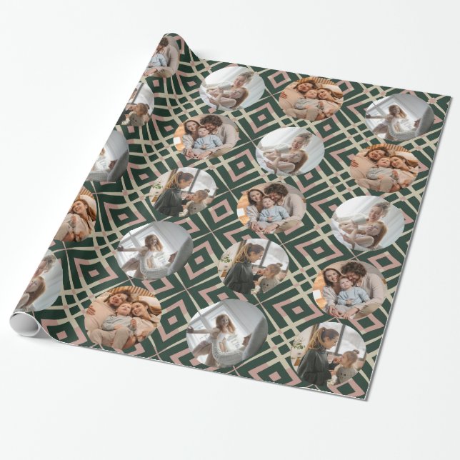 Collage Fotos Holiday Strip Muster Geschenkpapier (Ungerollt)