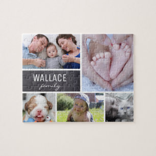 Collage Fotos mit Familiennamen, 5 Bilder Puzzle