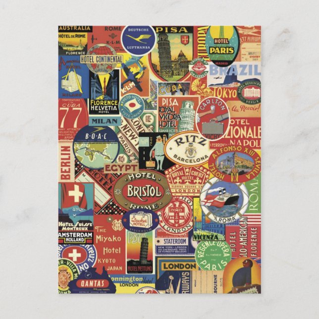 Collage gute Reise Postkarte (Vorderseite)