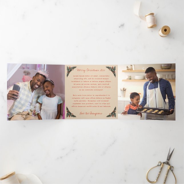 Collage Holiday Foto Holly Dreifach Gefaltete Karte (Innenseite)