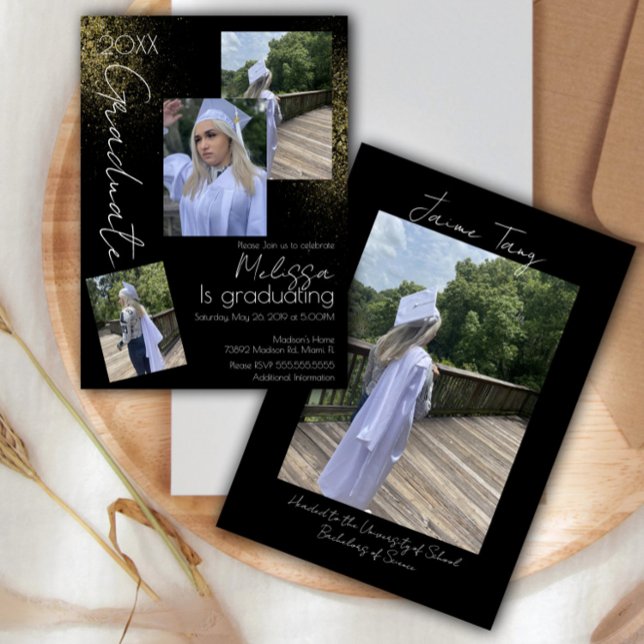 Collage Imitats Glitzer Uni Highschool Abschluss Einladung (Von Creator hochgeladen)