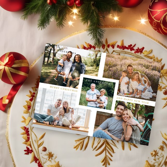 Collage Minimalist Merry Christmas Photos Family Magnetkarte (Collage Minimalist Merry Christmas Photo Family Holidays Magnet Card.)