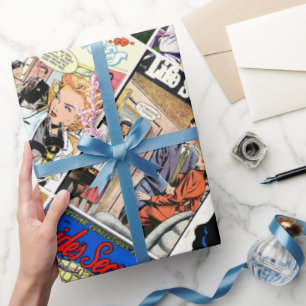 Collage mit Covern von Vintage-Romancomics Geschenkpapier