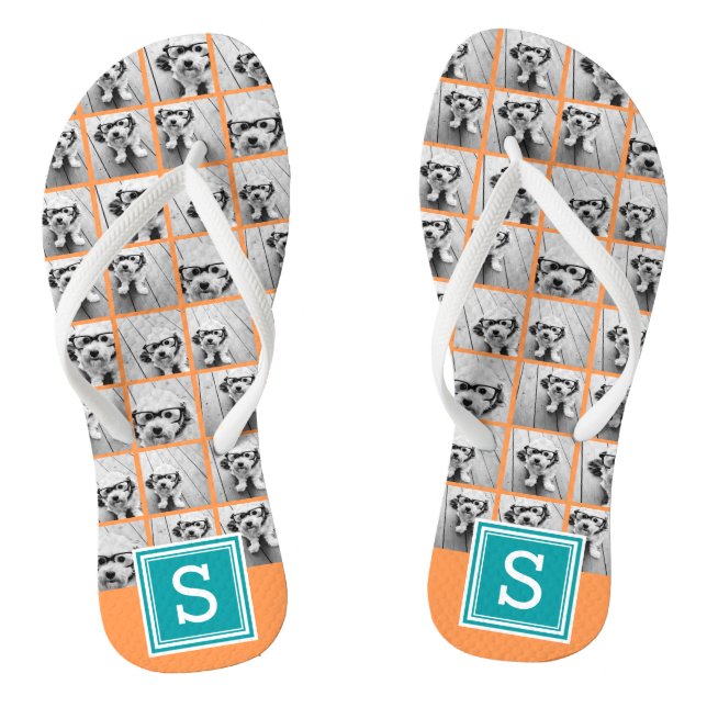 Collage mit Monogramm - Orange und Aquamarin Flip Flops (Fußbett)