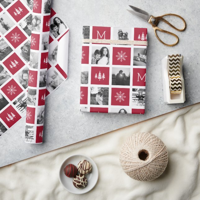 Collage Monogram | Schwarz-Weiß-Foto Urlaub Geschenkpapier (Kunsthandwerk)