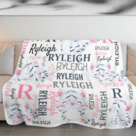 Collage Name White Tigers with Name Pattern Fleecedecke