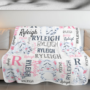 Collage Name White Tigers with Name Pattern Fleecedecke