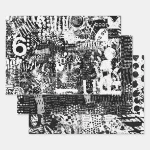 Collage oder Dekoupage von gemischten Mediatexten Geschenkpapier Set