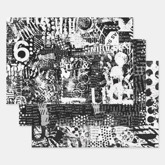 Collage oder Dekoupage von gemischten Mediatexten Geschenkpapier Set (Set)