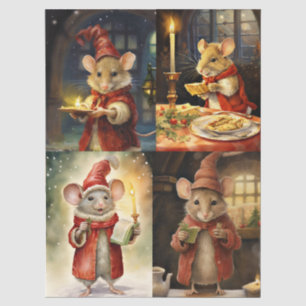 Collage of Christmas Mice for Decoupage Seidenpapier