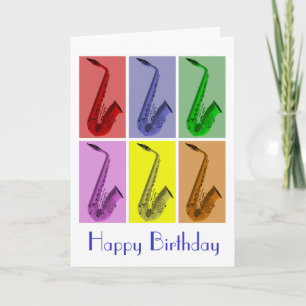Collage of Colorful Saxophones Birthday Card Karte