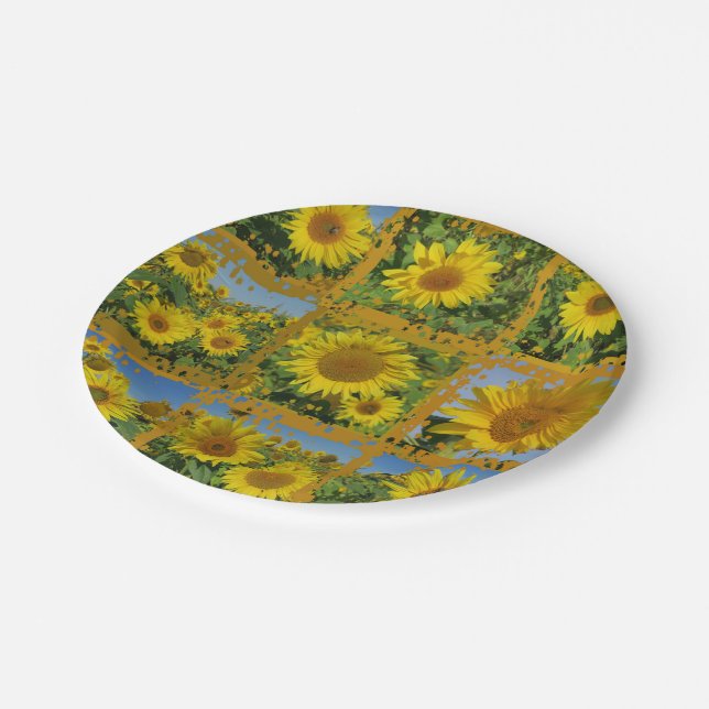 Collage of gelbe Sonnenblumen im Sommer Pappteller (Schrägansicht)