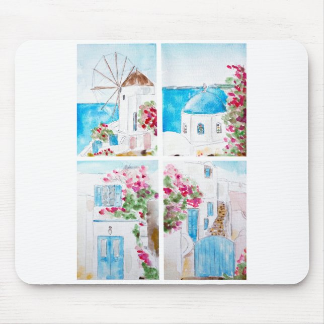 Collage of Greece Aquarell Mousepad (Vorne)