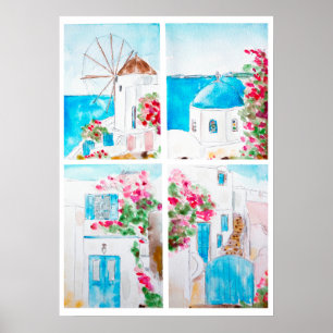 Collage of Greece Aquarell Poster
