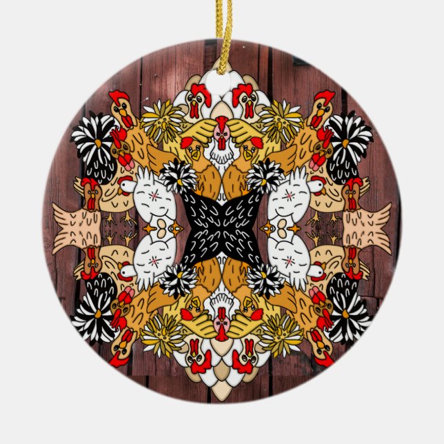 Collage of Hand Drawn Funny Chickens Keramik Ornam Keramik Ornament (Vorne)