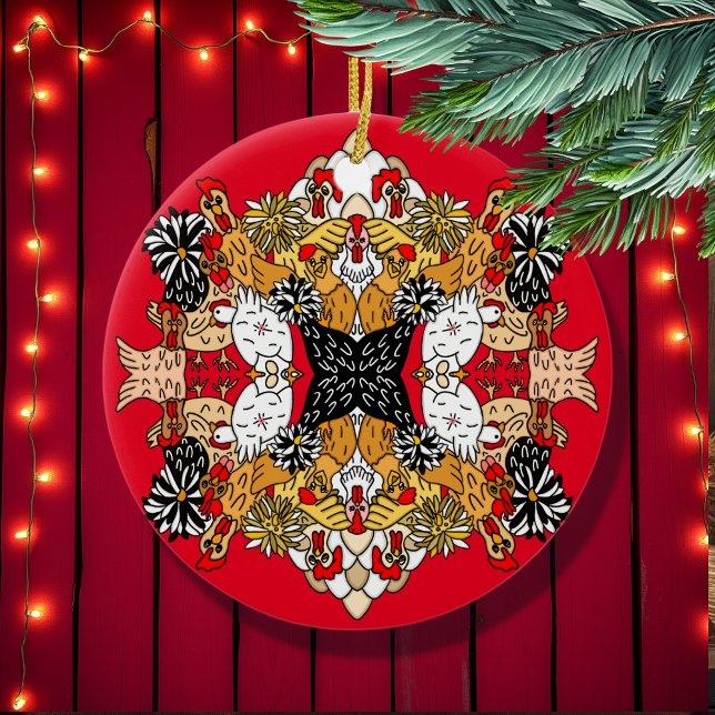 Collage of Hand Drawn Funny Chickens Keramik Ornament (Von Creator hochgeladen)