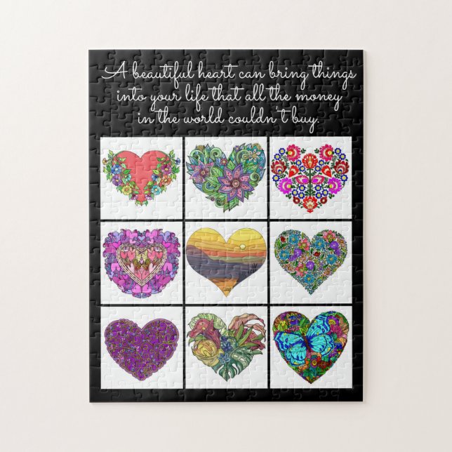 Collage of Painted Hearts, mit Zitat Puzzle (Vertikal)