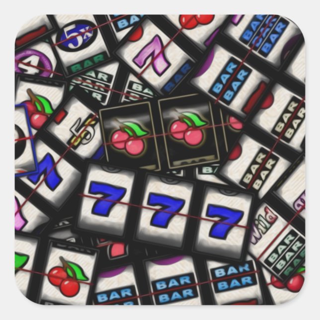 Collage of Slot Machine Rollen Quadratischer Aufkleber (Vorderseite)