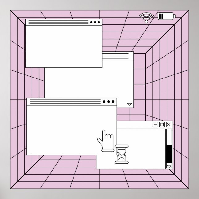 Collage of user interface elements. Cyberpunk und Poster (Vorne)