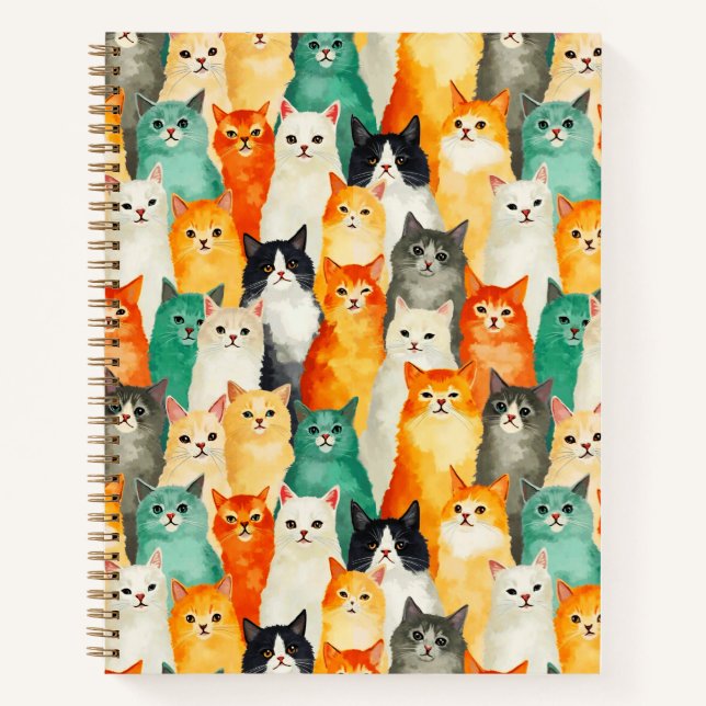 Collage of Watercolor Cats Journal Notizbuch (Vorderseite)