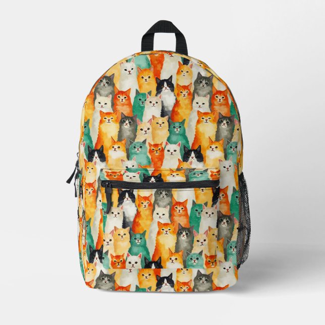 Collage of Watercolor Cats Pattern Bedruckter Rucksack (Vorderseite)