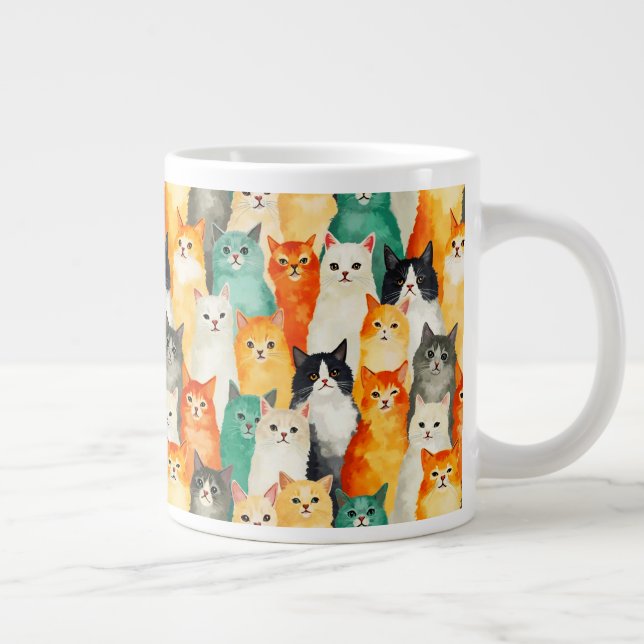 Collage of Watercolor Cats Pattern Jumbo-Tasse (Rechts)