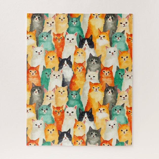 Collage of Watercolor Cats Pattern Puzzle (Vertikal)