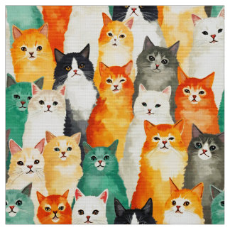 Collage of Watercolor Cats Pattern Stoff