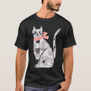 Collage Papier Katze mit rosa Schleife Katze Katz T-Shirt