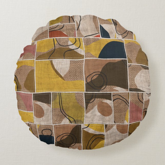 Collage Quilt: Mixed Print. Rundes Kissen (Vorderseite)