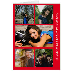 Collage Red Glückwunschs Card für 5 Foto Abschluss