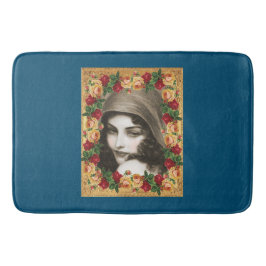 Collage Vintag Retro mit Spitzen und Blume Badematte