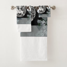 Collage Vintag Retro mit Spitzen und Blume Badhandtuch Set