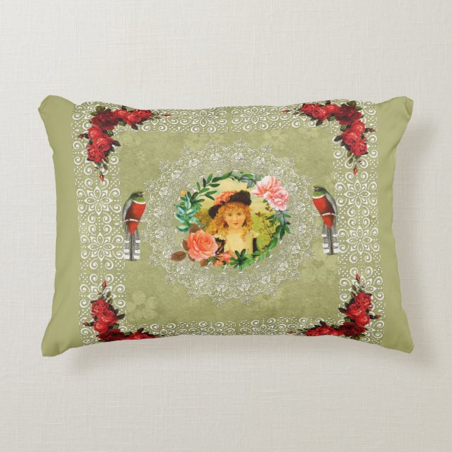 Collage Vintag Retro mit Spitzen und Blume Dekokissen (Vorderseite)