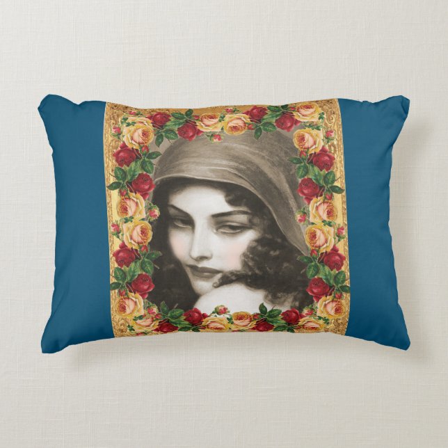 Collage Vintag Retro mit Spitzen und Blume Dekokissen (Vorderseite)