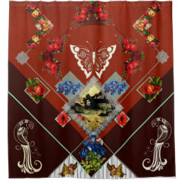 Collage Vintag Retro mit Spitzen und Blume Duschvorhang