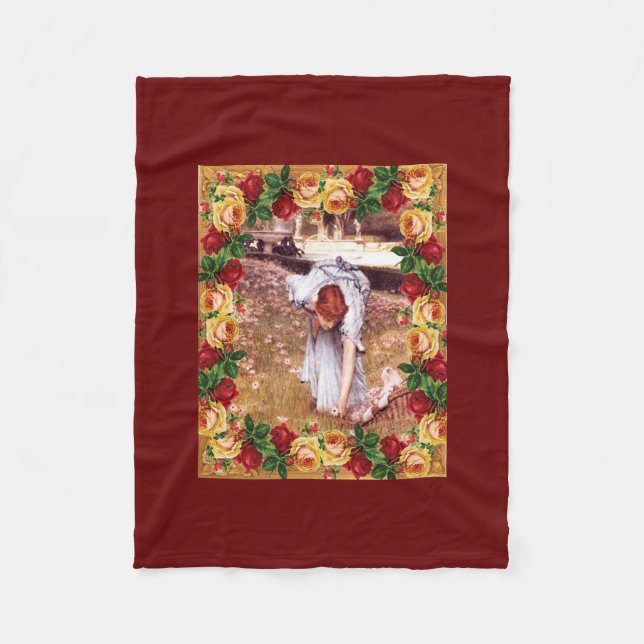 Collage Vintag Retro mit Spitzen und Blume Fleecedecke (Vorderseite)