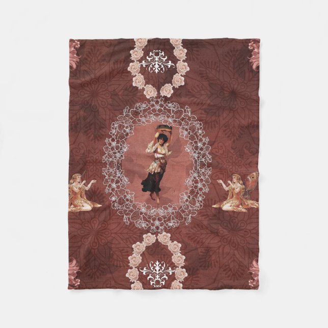 Collage Vintag Retro mit Spitzen und Blume Fleecedecke (Vorderseite)