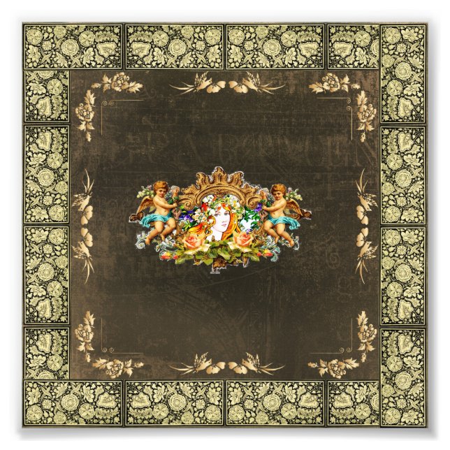 Collage Vintag Retro mit Spitzen und Blume Fotodruck (Vorne)