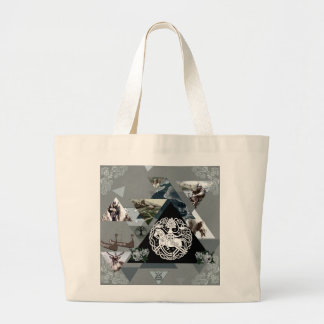 Collage Vintag Retro mit Spitzen und Blume Jumbo Stoffbeutel