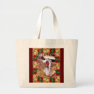 Collage Vintag Retro mit Spitzen und Blume Jumbo Stoffbeutel