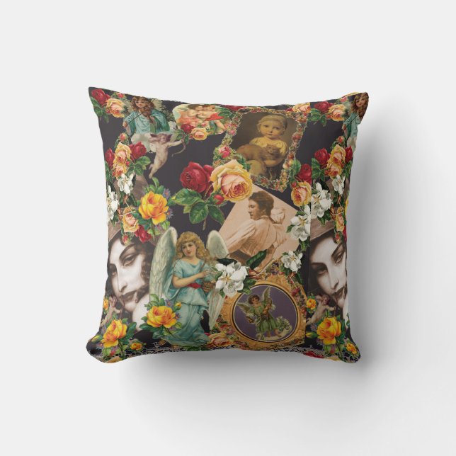 Collage Vintag Retro mit Spitzen und Blume Kissen (Vorderseite)