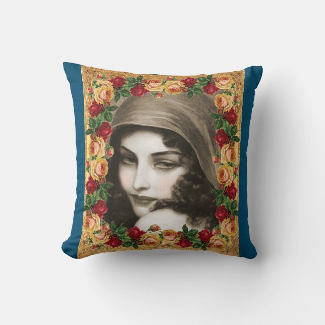 Collage Vintag Retro mit Spitzen und Blume Kissen (Vorderseite)