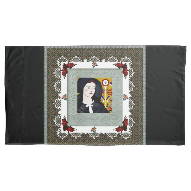 Collage Vintag Retro mit Spitzen und Blume Kissenbezug (Vorderseite)