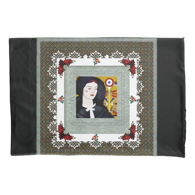 Collage Vintag Retro mit Spitzen und Blume Kissenbezug (Vorderseite)